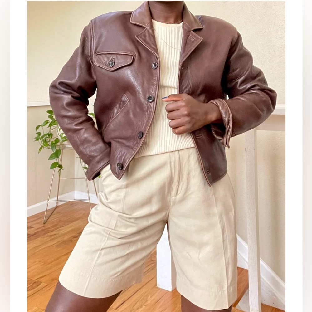 Colebrook & Co butter soft chocolate cropped leather jacket M